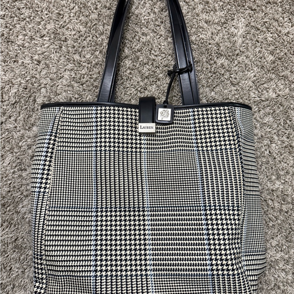 Vintage Ralph Lauren Bag Houndstooth Plaid Purse Shoulder Hobo Black White Nice